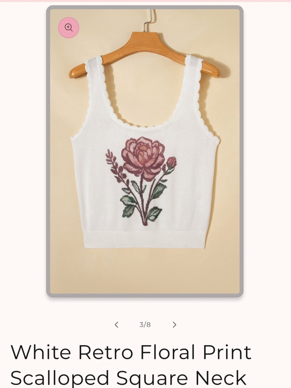 White Floral Scalloped Square Neck Knit Tank Top